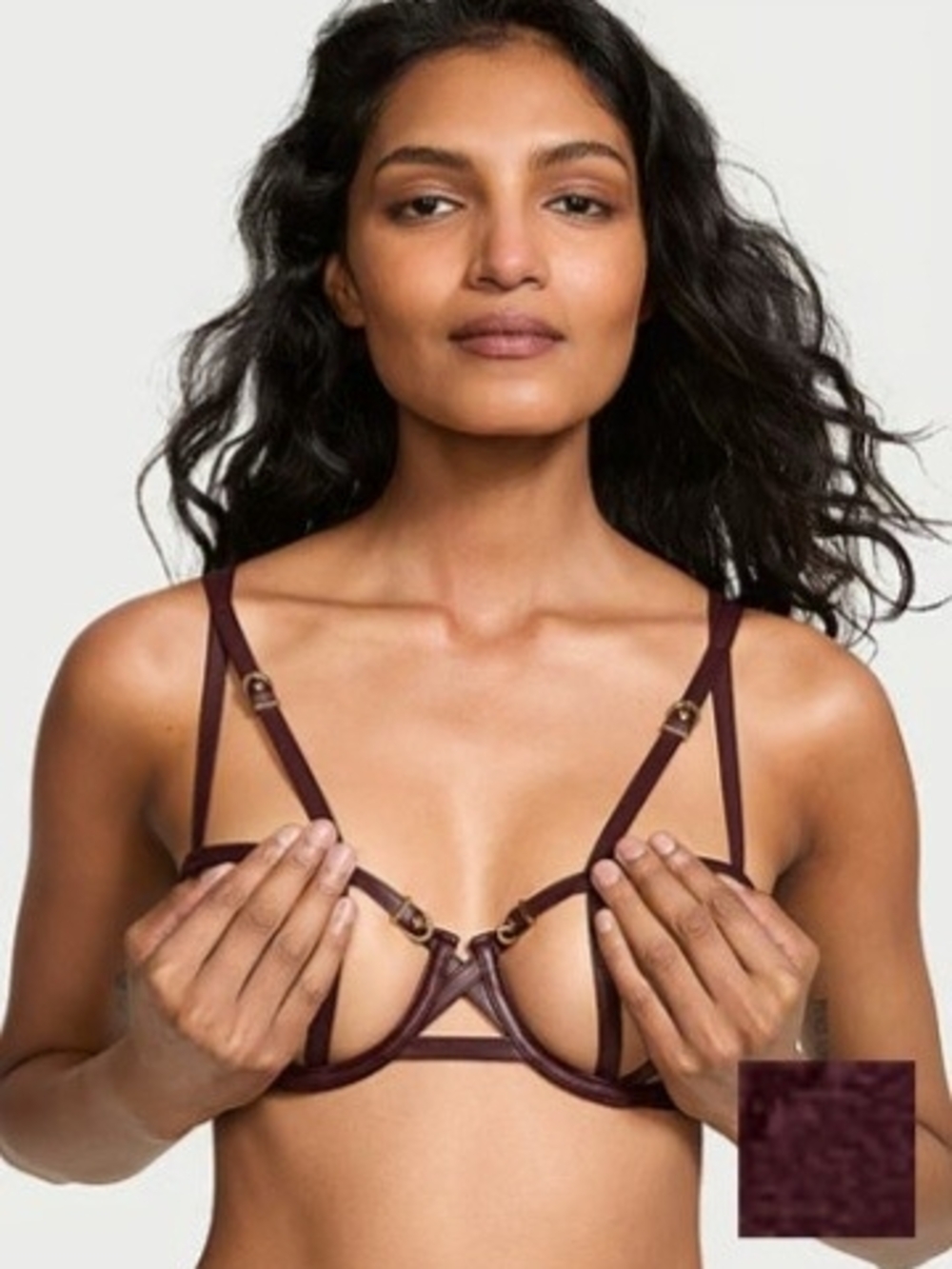 Victoria's Secret Faux Leather Open-cup Balconette Bra & Thong Set Size L - Picture 5 of 6
